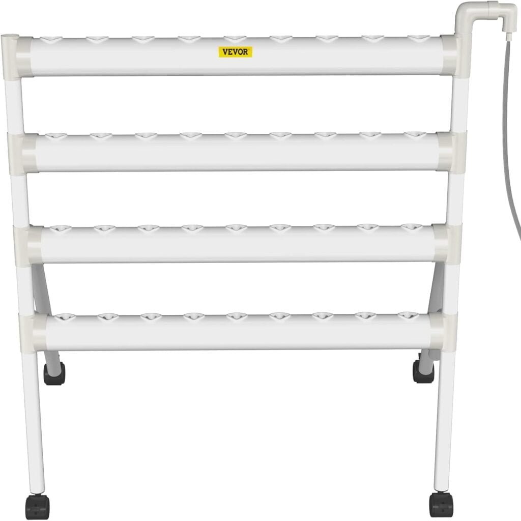 Hydroponics Growing System, 36 Sites 4 Food-Grade PVC-U Pipes, 4 Layers Indoor Planting Kit with Water Pump, Timer, Nest Basket, Sponge for Fruits, Vegetables, Herb, White