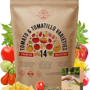Organo Republic Variety Pack: 14 Rare Non-GMO Heirloom Tomato and Tomatillo Garden Seeds for Outdoor and Indoor Gardening (800+ Seeds) – Includes Beefsteak, Roma, Pear, and More