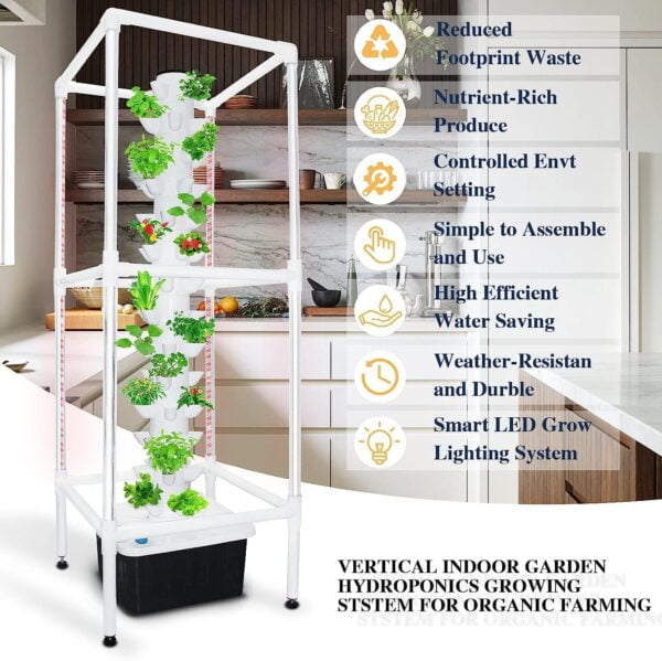 Vertical hydroponic system with plants in modern kitchen