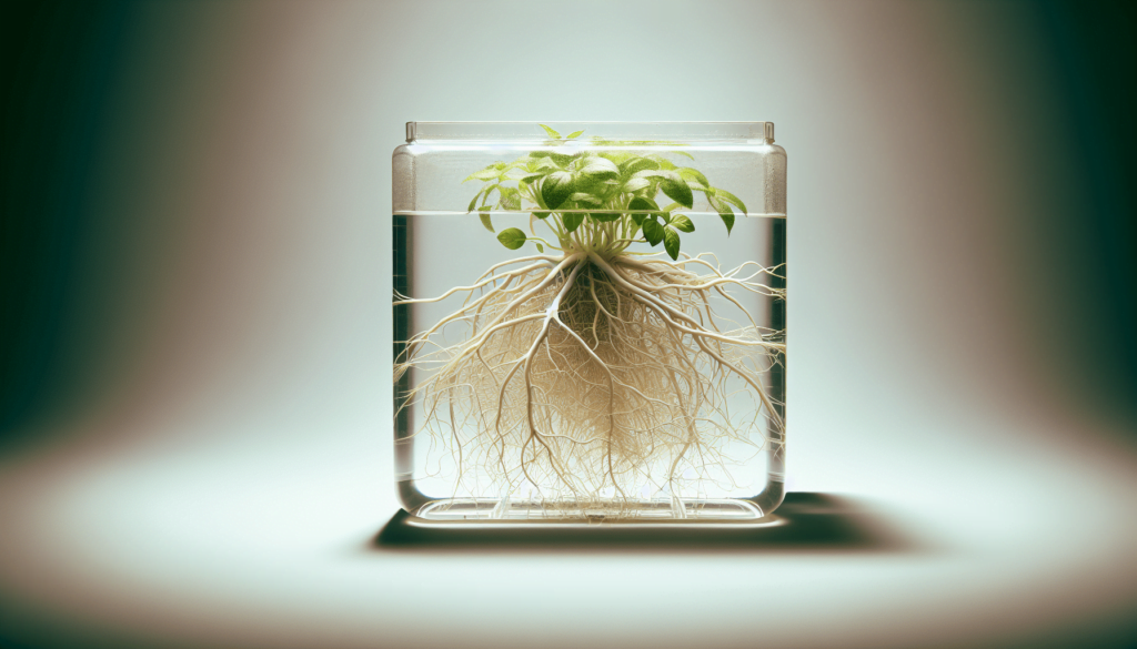 Plant with exposed roots in a glass container