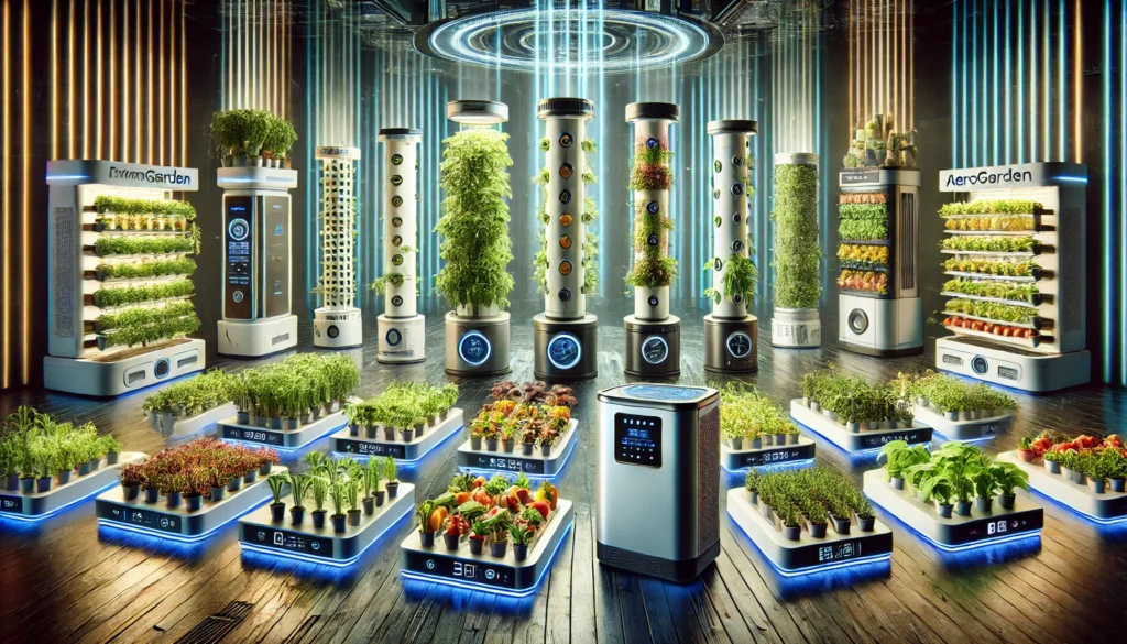 Futuristic indoor hydroponic farming technology setup