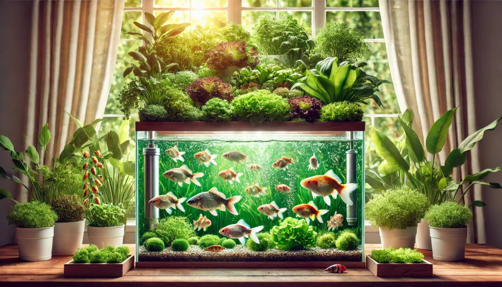 Lush indoor aquarium with fish and vibrant plants